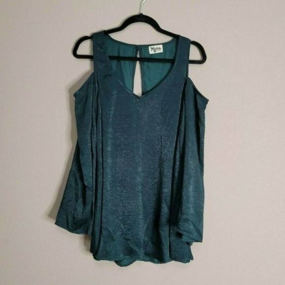 Show Me Your Mumu Dark Forest Silky Satin Boo Cold Shoulder Tunic Top Size XS - Picture 2 of 5